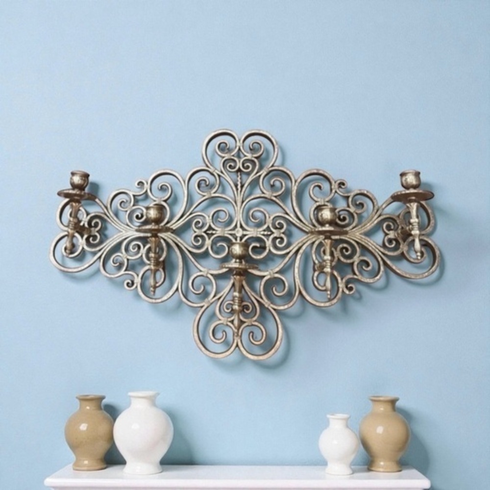 Home Interiors Bronze syroco Five Arm Wall Sconce Candle Holder HOME CO vtg 70's